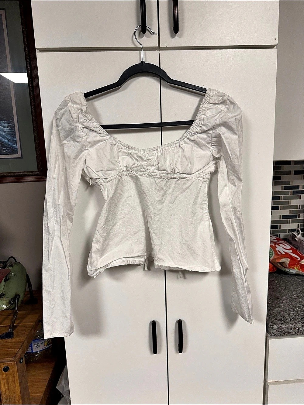 Zara White Long Sleeve Cropped Blouse Size Medium